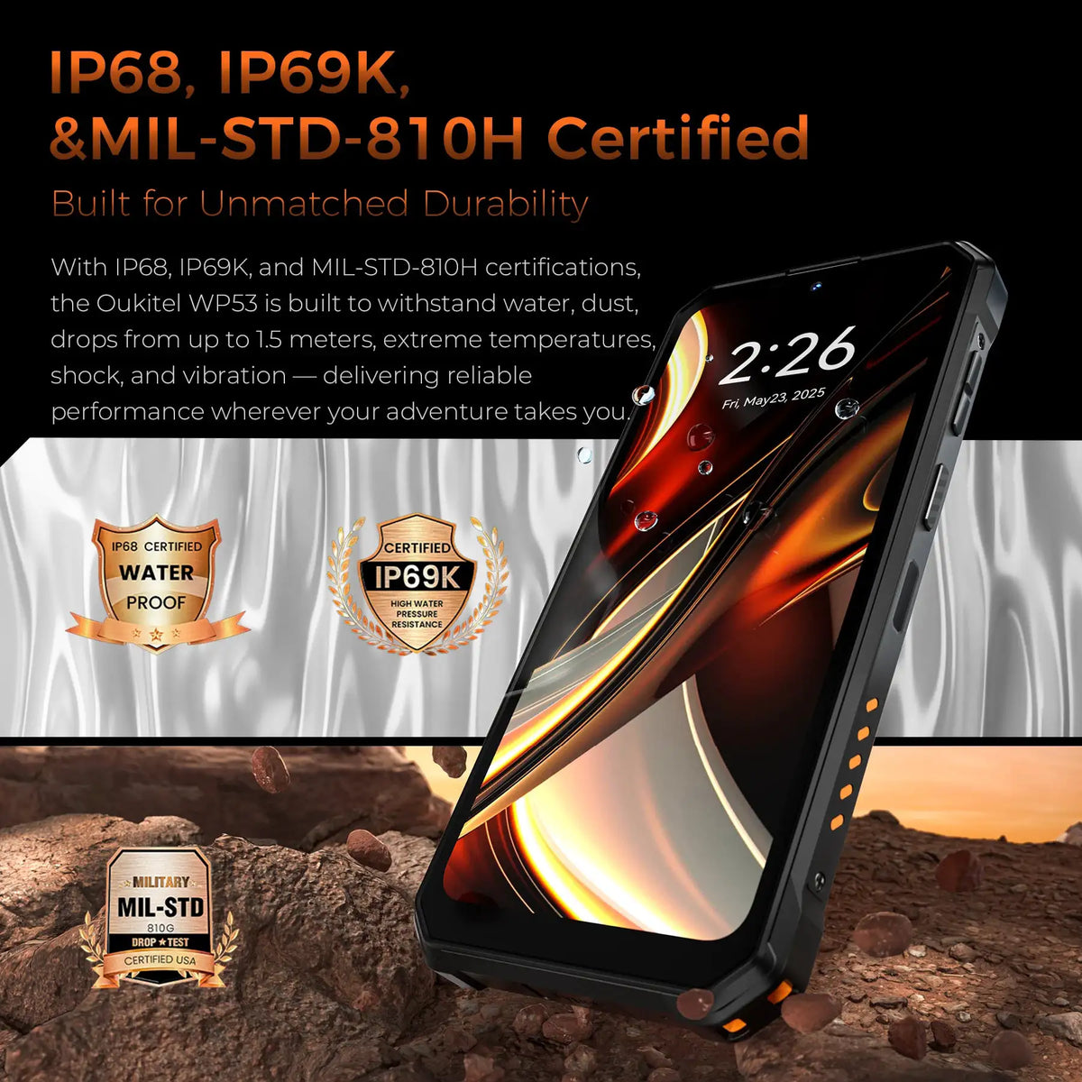 OUKITEL WP53 Rugged Phone 24GB+128GB 11000mAh Battery Android 15 Smartphone 6.52" HD+ Display 128dB Loudspeaker 13MP Camera IP68