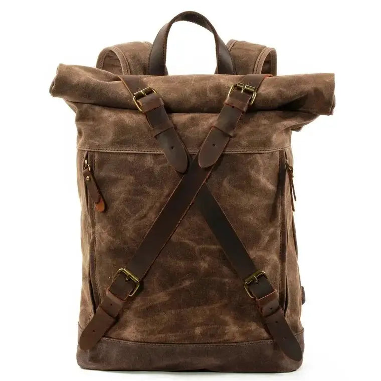 Men Waxed Canvas Backpacks Daypack Large Capacity Laptop Leather College Travel Vintage Weekend Waterproof Anti-theft Rucksack