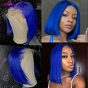 Stunning Blue Bob Wig With Transparent Lace Front 13x4