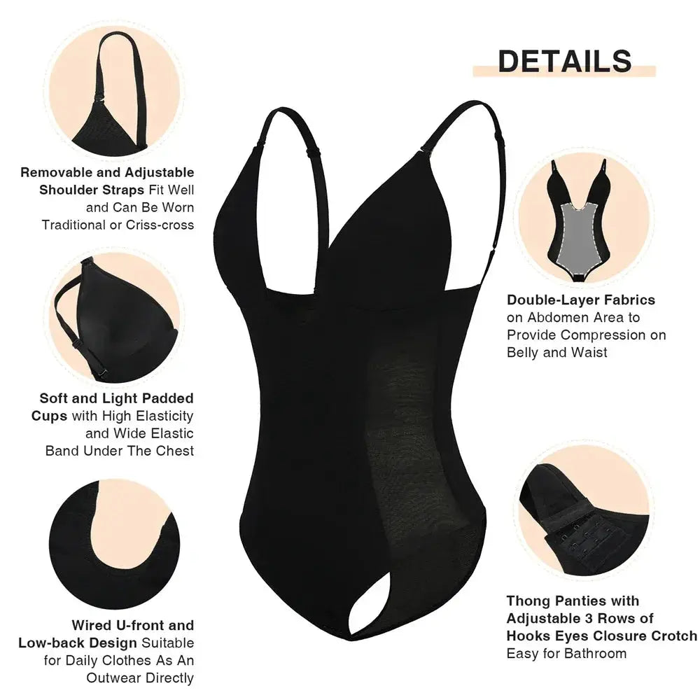 Deep V Neck Backless Bodysuit Shapewear For Women Comfort