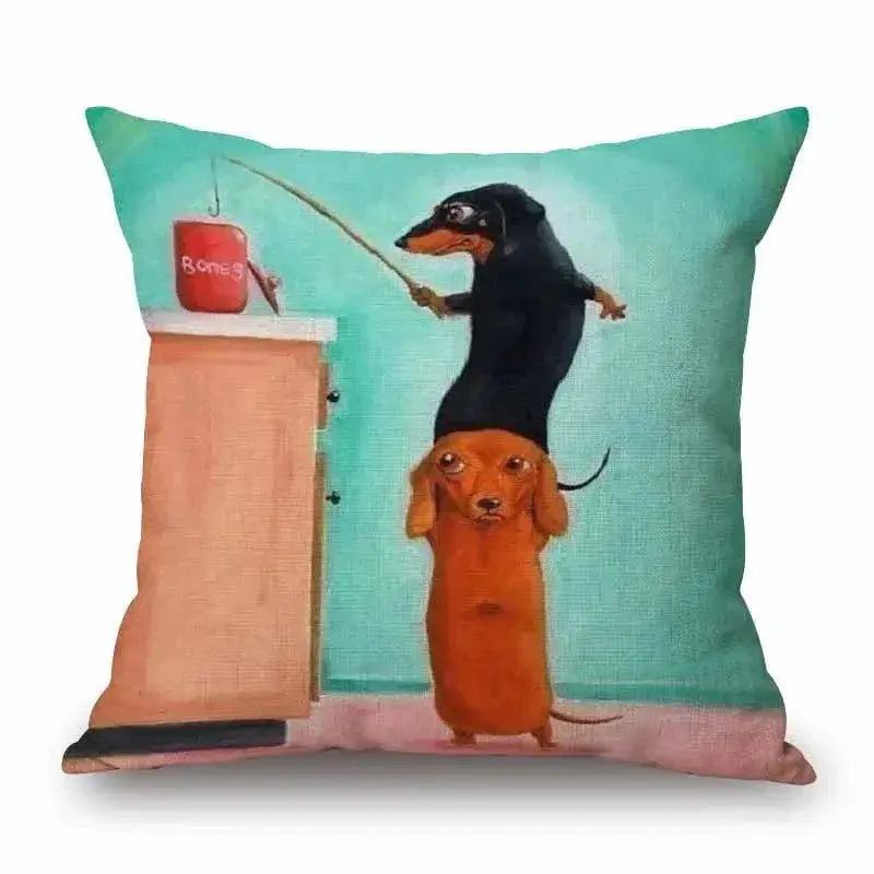 Dachshund Dog Painting Cotton Linen Pillow Covers Home Decor