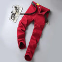 Spring Men's Slim Jeans Classic Style Straight Elasticity Cotton Denim Pants Male Brand Trousers Wine Red Black White