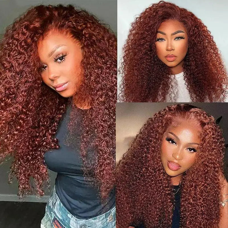 40 Inch Jerry Curly Reddish Brown Lace Front Wig 250 Density