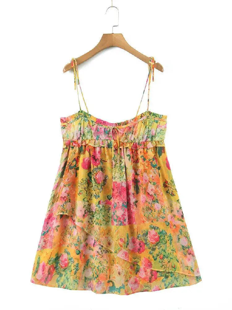 Boho Floral Mini Dress Bohemian Holiday Essential Fashion