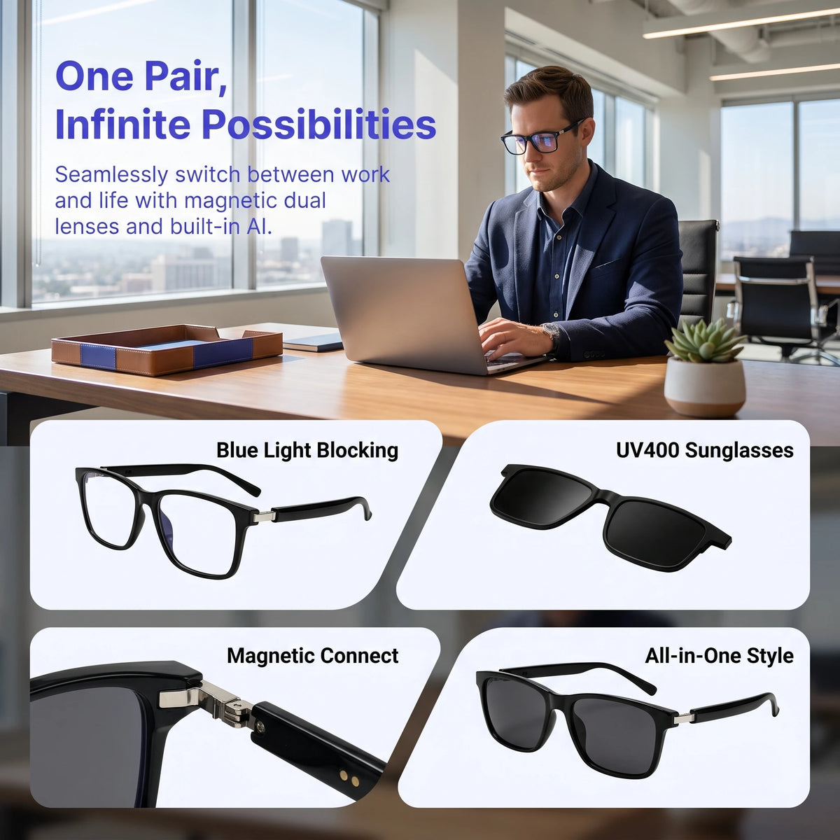 Smart Bluetooth Glasses Magnetic Sunglasses