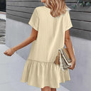 Button Front Ruffle Tunic Dress