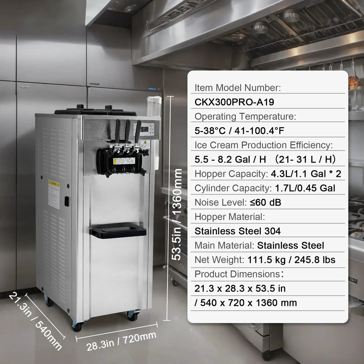VEVOR Commercial Soft Ice Cream Machine Flavors PreCooling LED — product view 8