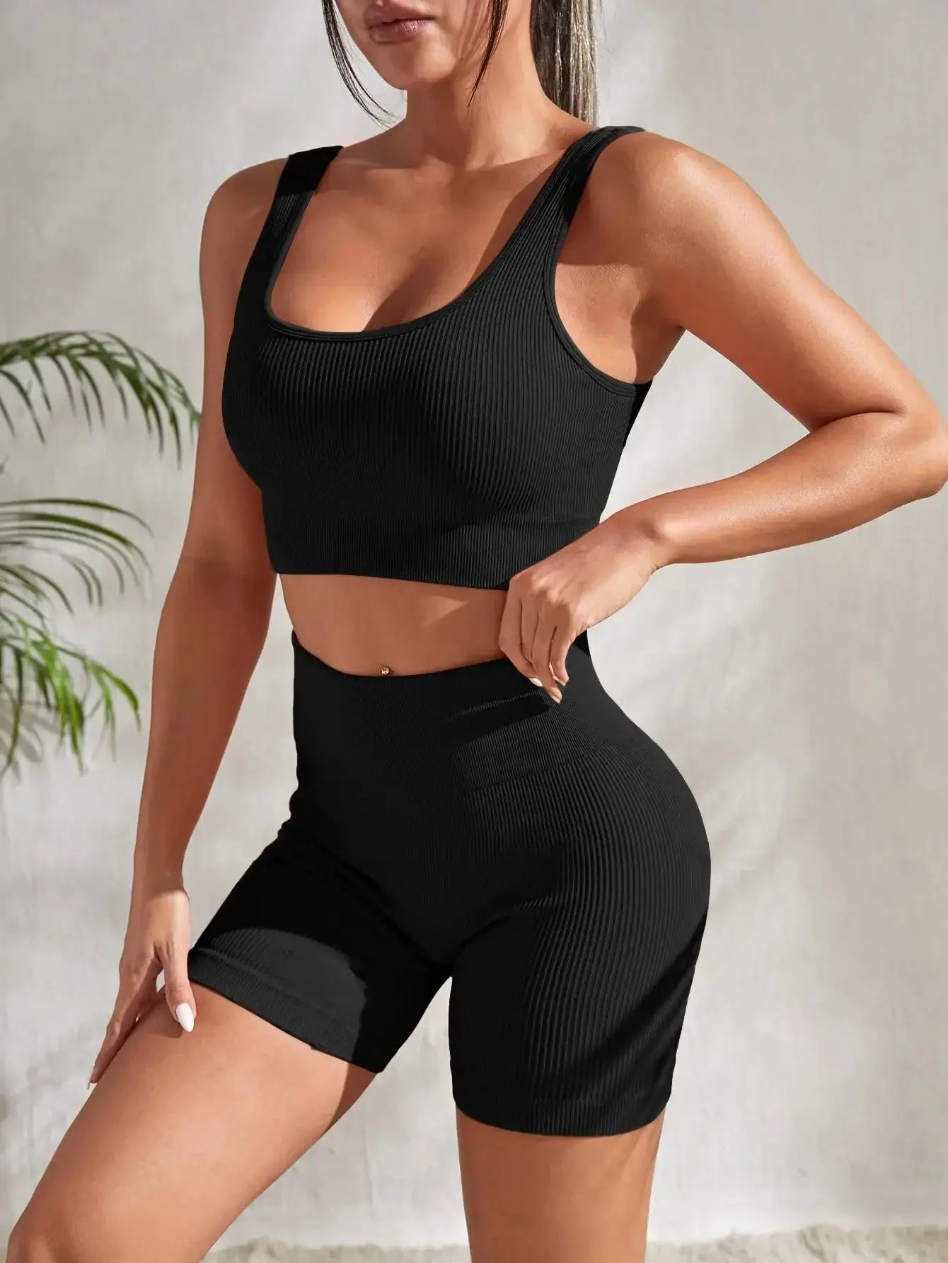 Women Seamless Ribbed Yoga Set Two Piece For Fitness