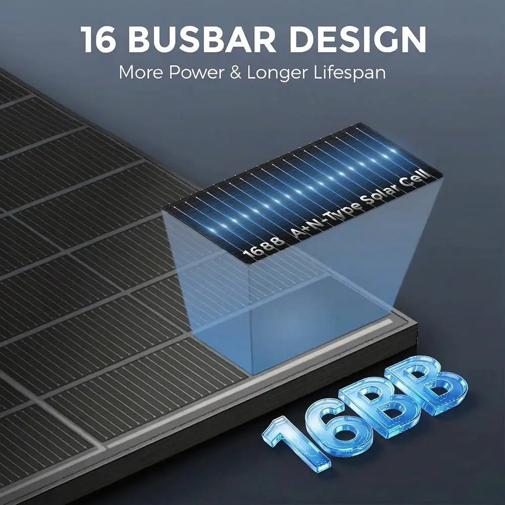 RVPOZWER Bifacial Solar Panel 16BB N-Type Mono Cells High-Efficiency PV Power for Home Rooftop Off-Grid Outdoor Camping Farm 200W/400W/800W