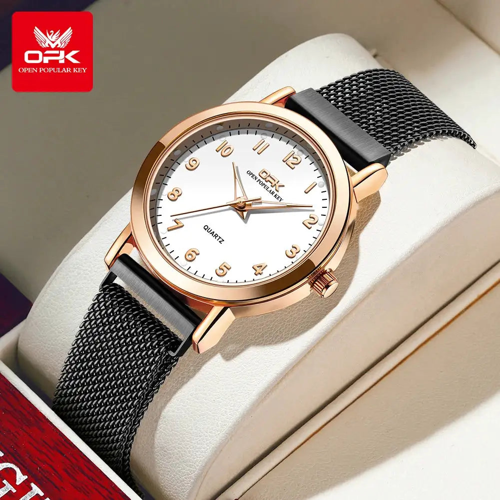 OPK 8115 Women's Watches Simple Fashion Oirginal Wristwatch for Female Stainless Steel Mesh Strap Waterproof Luminous Reloj