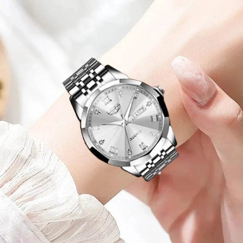 Luxury Stainless Steel Womens Quartz Watch Waterproof