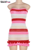 Elegant Striped Ruffles Chic Summer Clubwear Dress Online