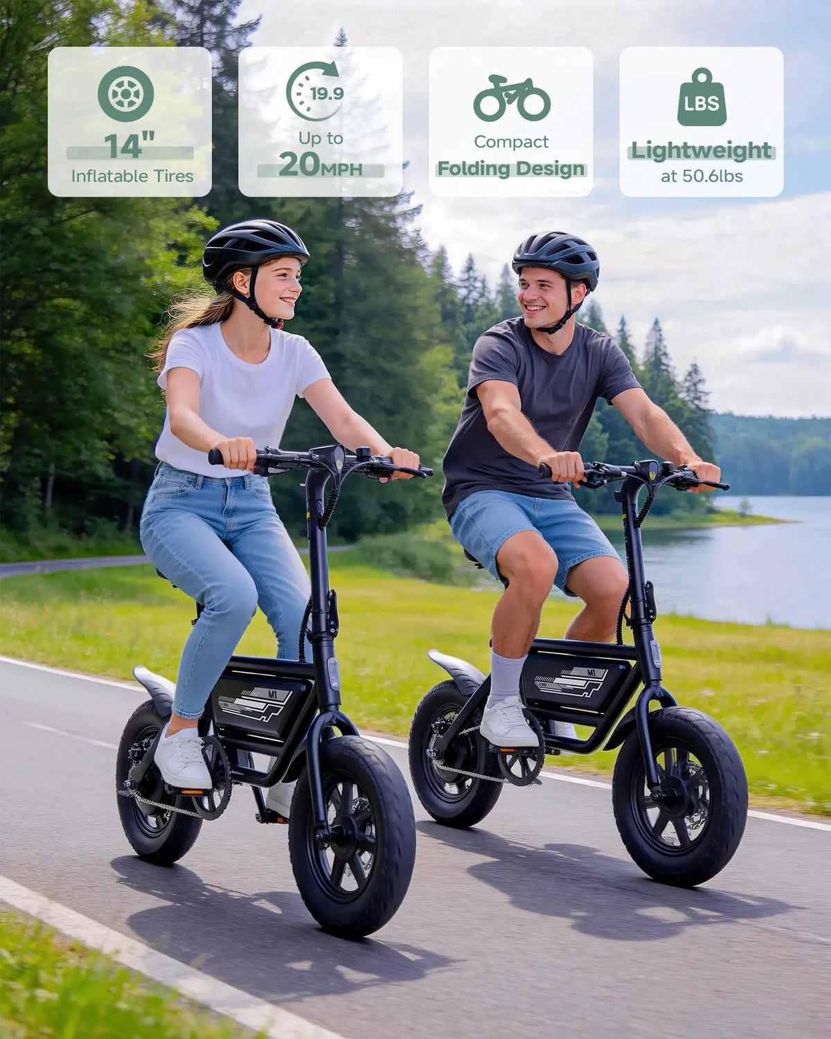 DYU M1 MINI 14x3.0 Fat Tire Folding Electric Bike 19.9MPH 20.5 Mile PAS Range 264LBS Load IP54 Urban Commuter E-Bike