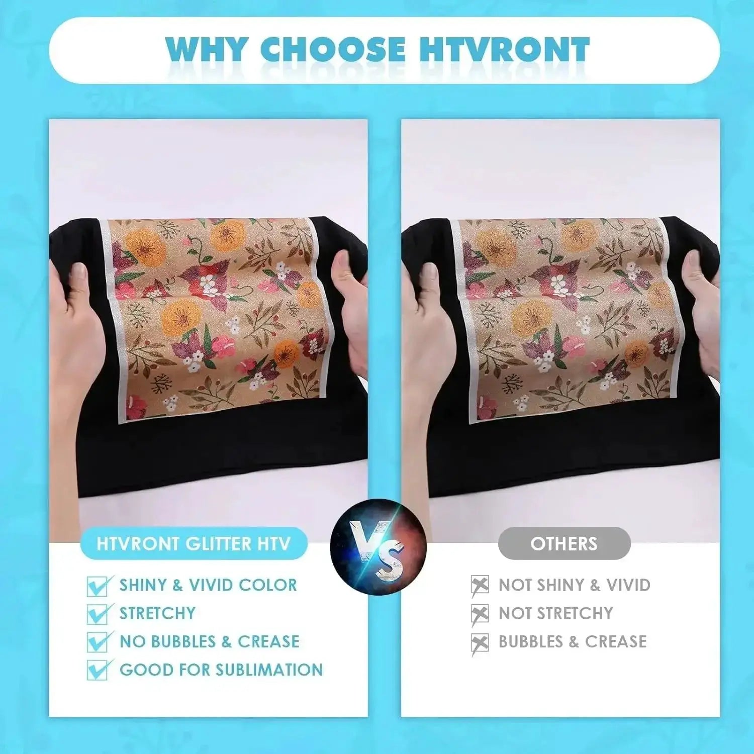 HTVRONT 10x10ft Rainbow White Glitter Heat Transfer HTV Roll