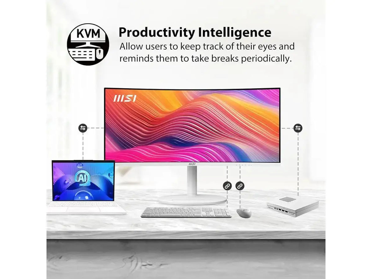 MSI 34" UWQHD 2K 1440P 120Hz with Adaptive-Sync HDR Ready Built-in Speakers USB-C KVM Picture-in-Picture white Curved Computer Monitor with Height Adjustable, Swivel & Tilt Stand Modern MD342CQPW