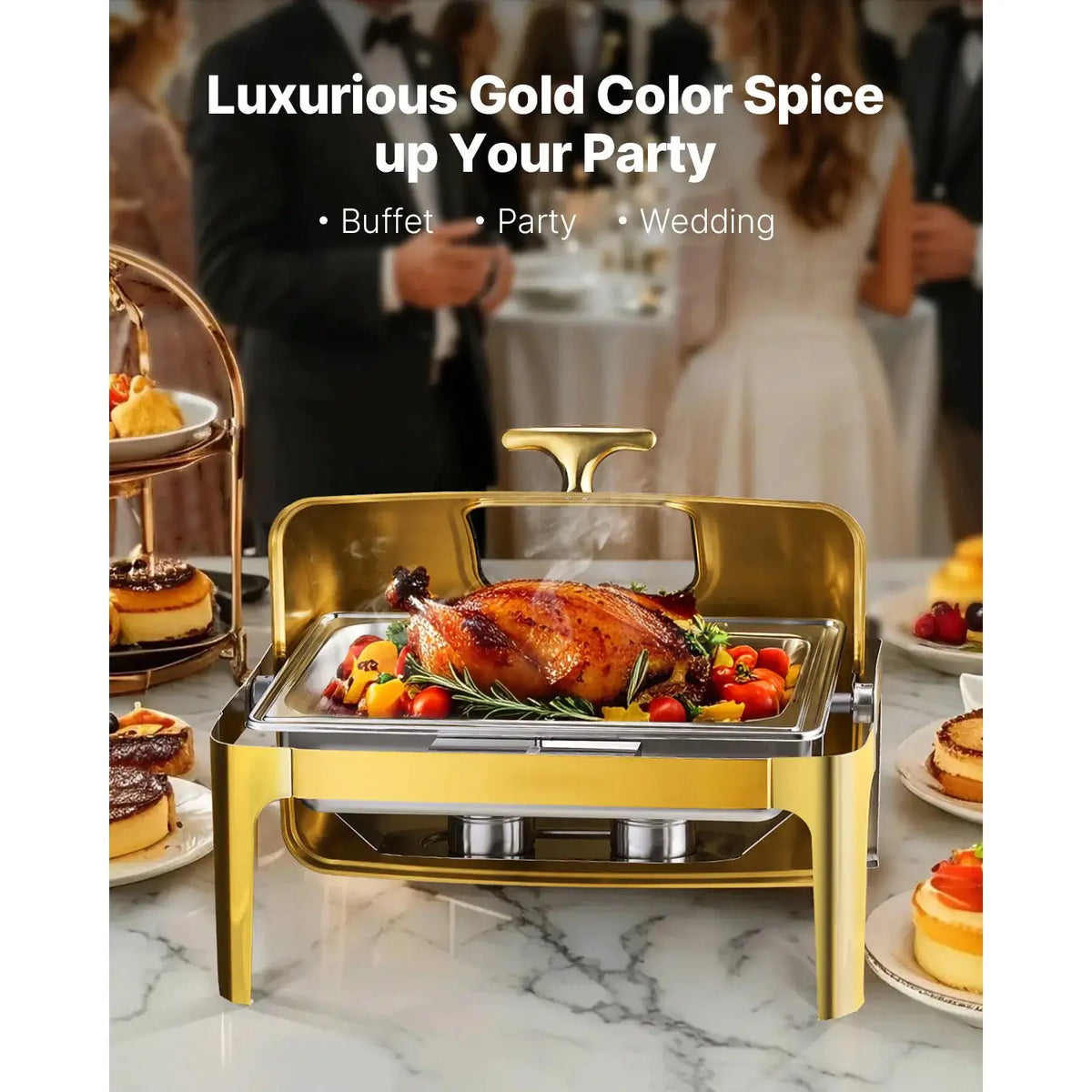 SucceBuy Roll Top Chafing Dish Buffet Set Stainless Steel Chafer — product view 2