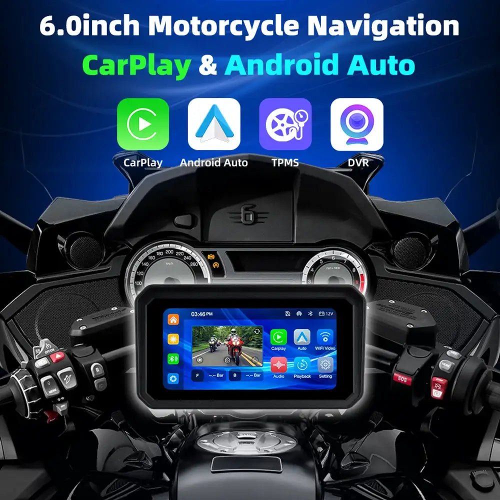 EKIY 6.0" Wireless CarPlay Moto Android Auto GPS Motorcycle Navigation Portable Digital Dashboard Display Screen TPMS Dashcam