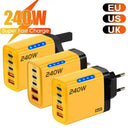 240W GaN Fast Charger - LED Light And 5 Ports