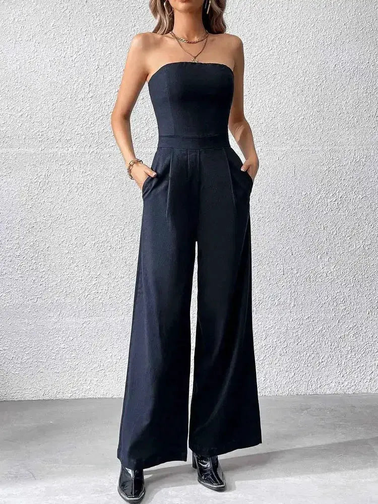 TRZA Strapless Wide Leg Jumpsuits For Women With Pockets - OurLum.com