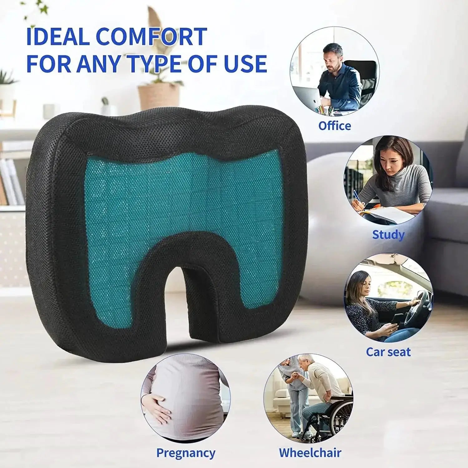 U Shaped Gel Memory Foam Seat Cushion For Travel And Office