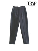 Vintage High-Waist Zipper Fly Trousers for Stylish Women