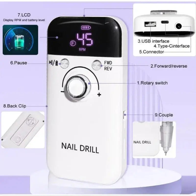 45000RPM Electric Nail Drill Machine Pro Nail Care Tool