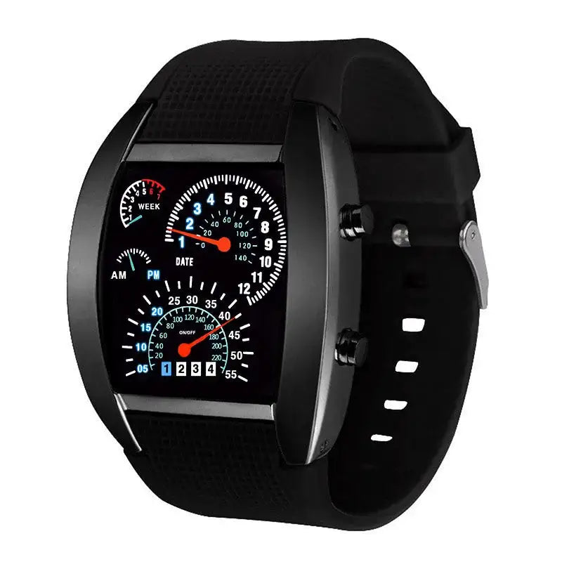 Men’s Fashion Quartz Wristwatch Sports Aviation LED Electronic Watch Fan Racing Dashboard Creative Male Digital Watch for Men