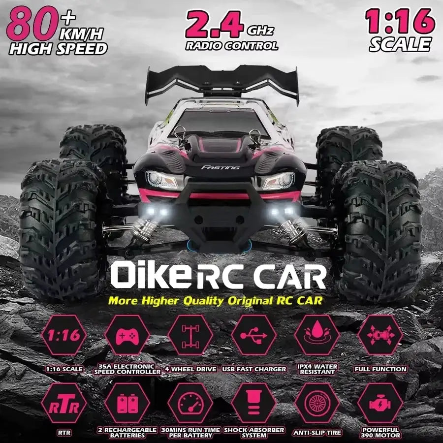 Oike RC Drift Car With LED Light 50KM/H / 80KM/H Brushless 4WD Remote Control Electric High Speed Racing Monster Truck for Adult