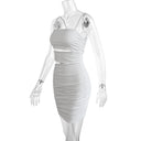 Women White Spaghetti Strap Backless Bodycon Mini Dress For Party Nightclub Slim