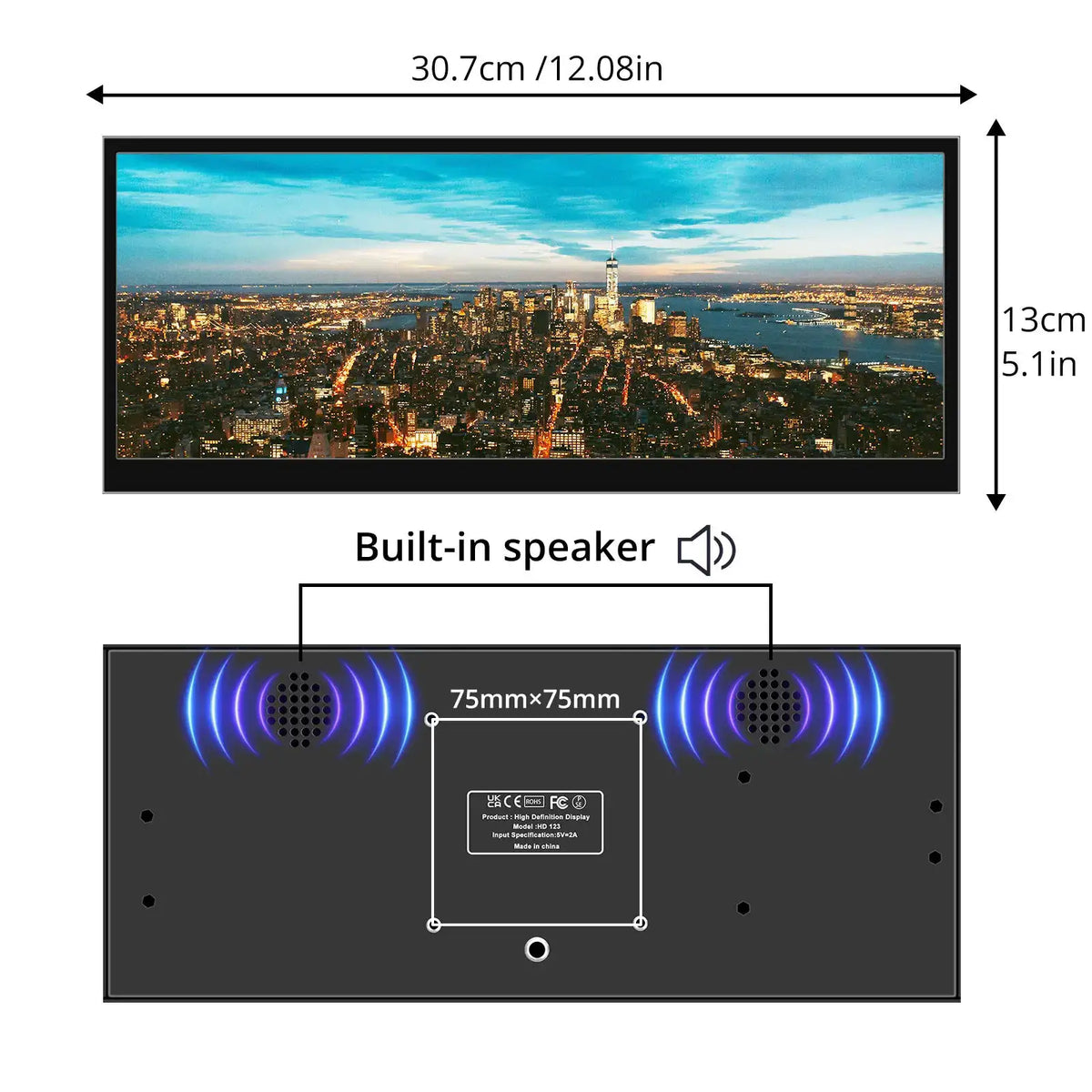 12.3 /14.5 inch TouchScreen Monitor HDMI & Type C 1920x720/2.5K IPS Display LCD Bar Computer Temp Display Widescreen