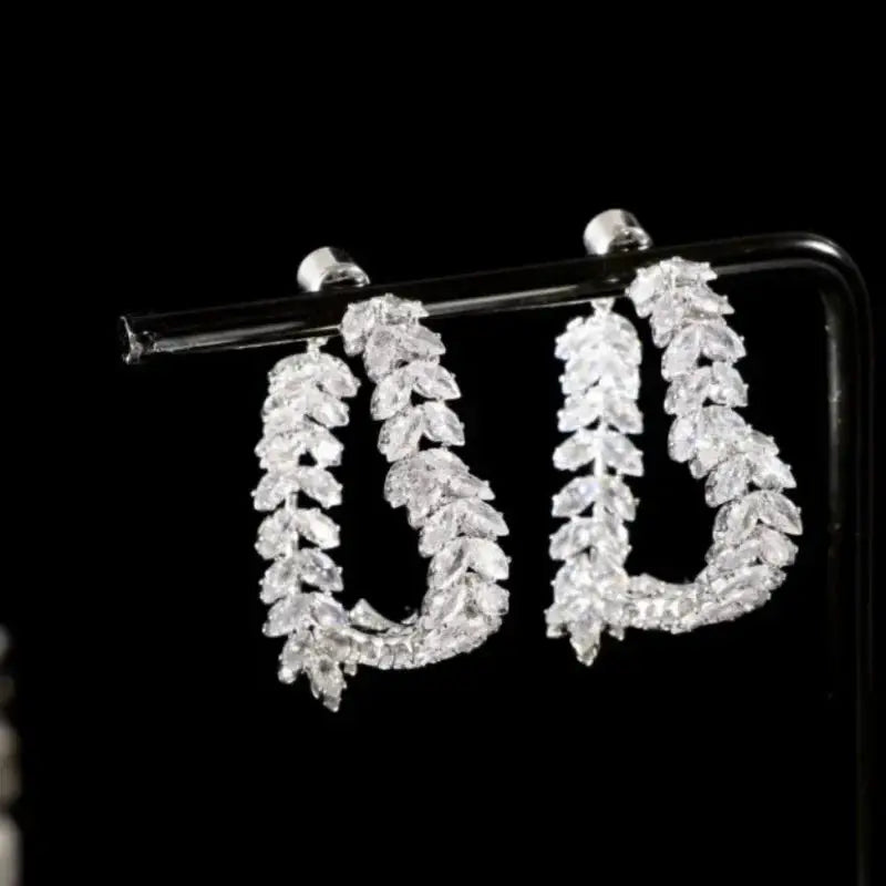 Zircon Leaf Earrings for Women Sparkle — product view 12