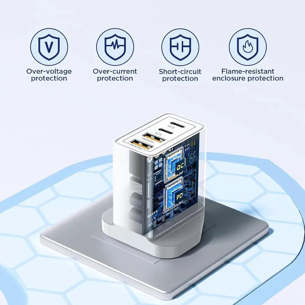 EU/UK/US/AU Plug Multi-Port USB-C/USB-A Wall Charger with Type C Cable, 40W Dual PD Fast Charging Block Mobile Phone Adapter