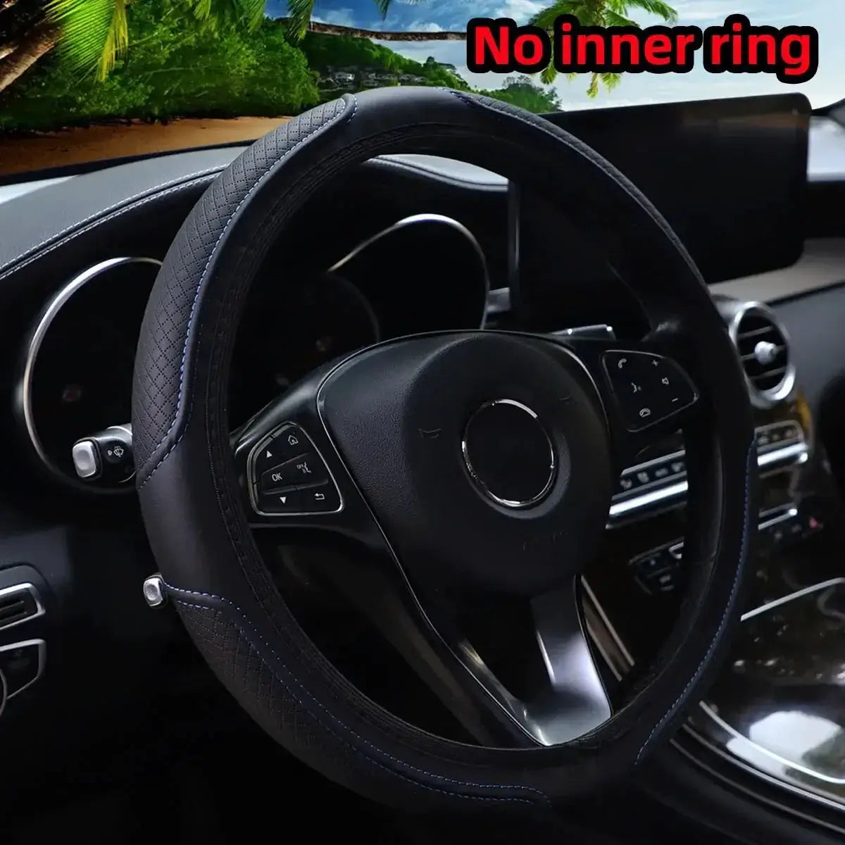 Leather Embossed Steering Wheel Cover 14.5 to 15 Inches