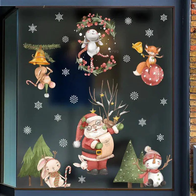 Cheerful Santa And Xmas Tree Window Decals For Holiday Decor