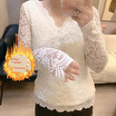 Autumn Chic: Elegant Black Lace V-neck Shirt for Women