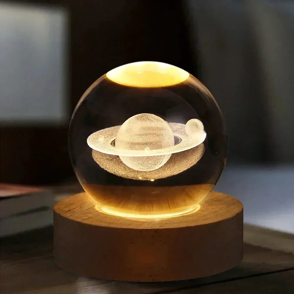 3D Crystal Ball Lamp With Galaxy Projections Home Decor
