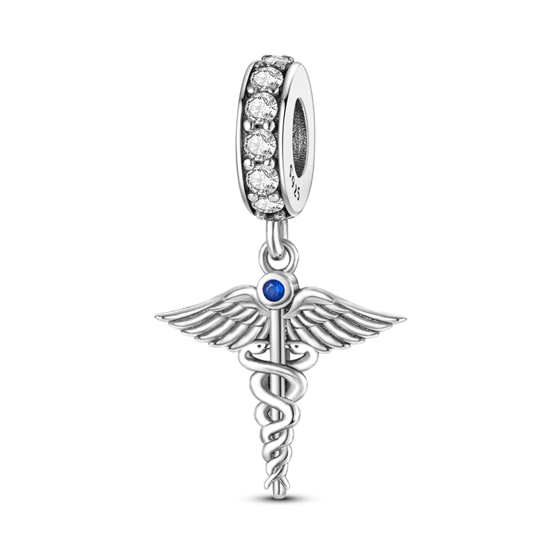 Inlaid Zircon Charm Beads Sterling