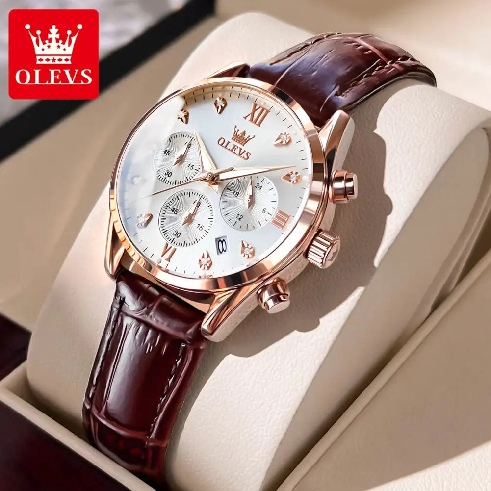 Olevs Womens Leather Casual Watch