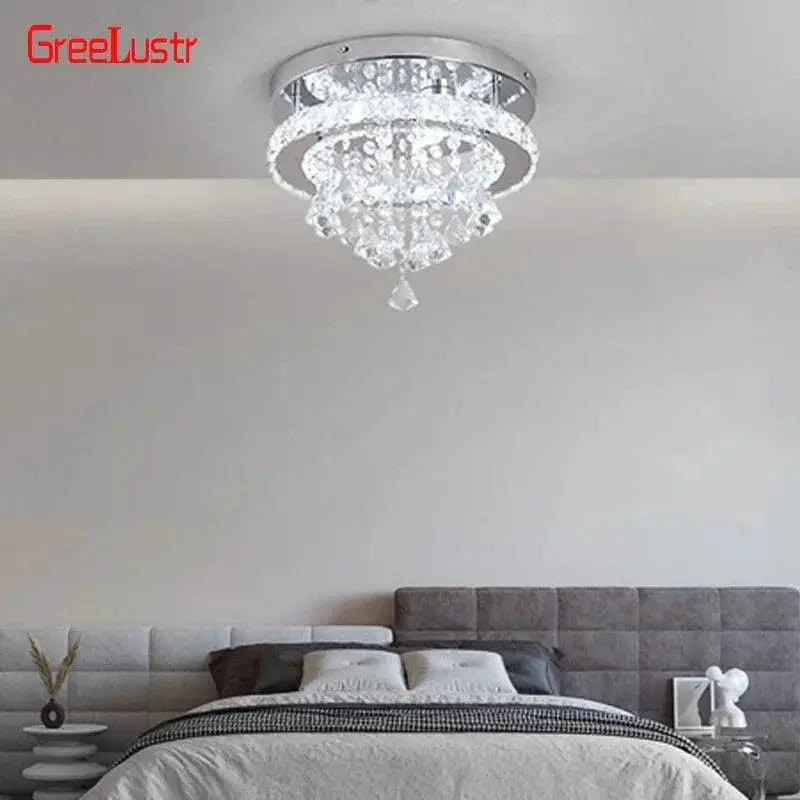 Crystal Chandelier Chrome LED Flush Mount Ceiling Light
