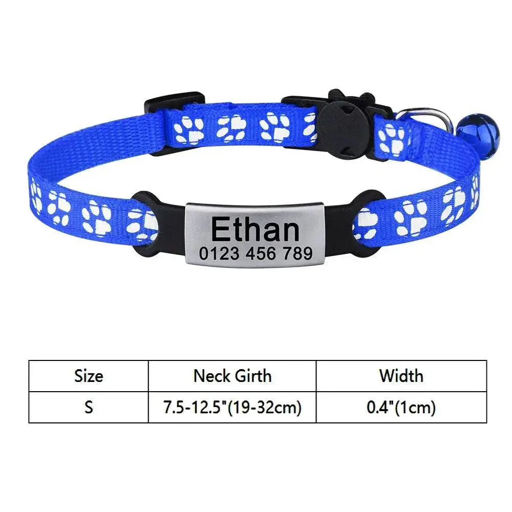 Adjustable Personalized Nylon Cat Collar With Bell And Tag