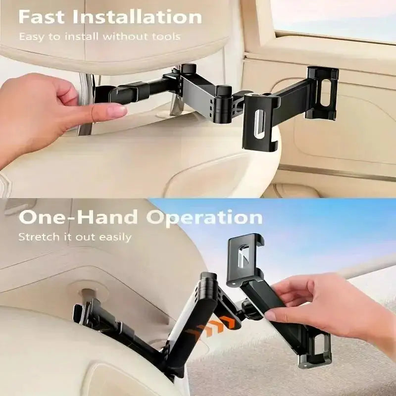 Car Headrest Phone Tablet Holder, 360 ° Rotatable Extension Arm, Fits 4.7‑13 Inch iPad iPhone, Hands‑Free Backseat Entertainment for Kids Car Travel
