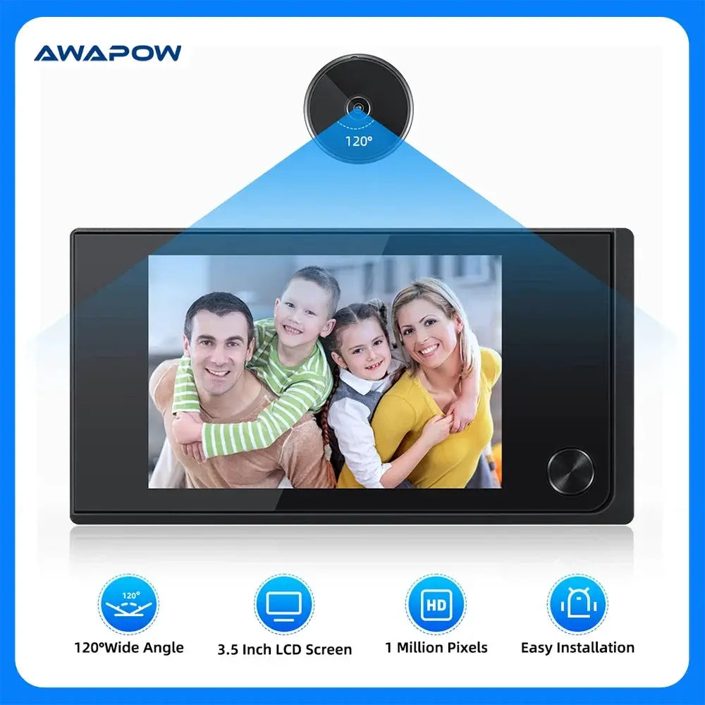 Awapow 3.5 Inch Doorbell Peephole Viewer Digital Door Camera 120° LCD 2 Million HD Pixels Cat Eye Door Bell Outdoor Monitor by stepyours.com