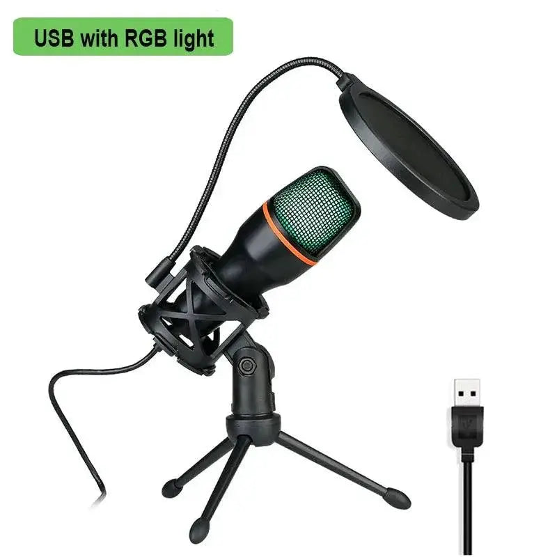 Lefon USB Condenser Microphone RGB Desktop for PC Gaming