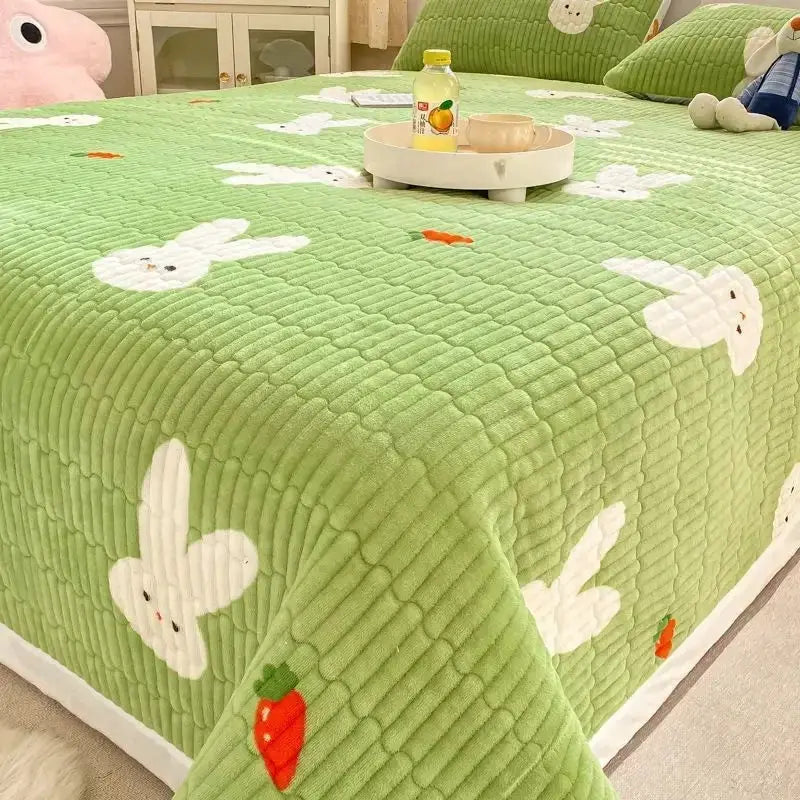 Soft Thickened Warm Milk Velvet Bed Cover Non Slip Bedsheet