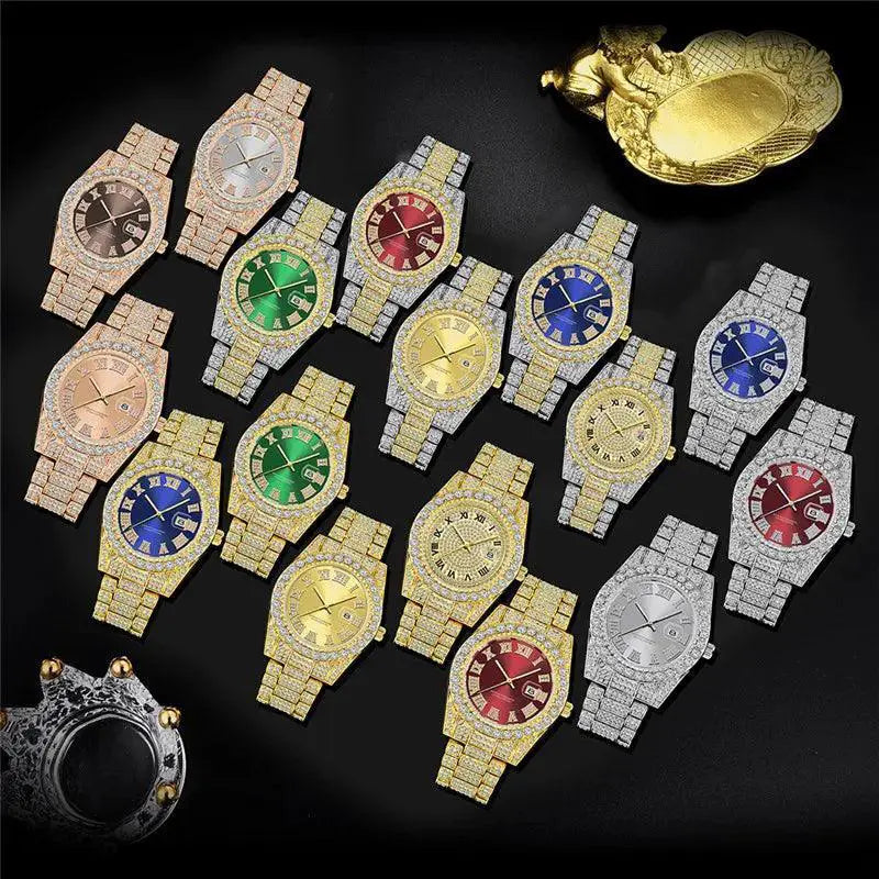 Golden Diamond Mens Quartz Watch Luxury Hip Hop Timepiece
