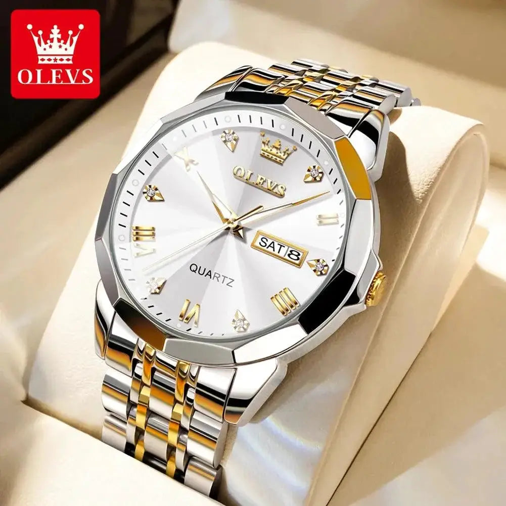 Olevs Men's Rhombus Mirror Watch With Luminous Dial