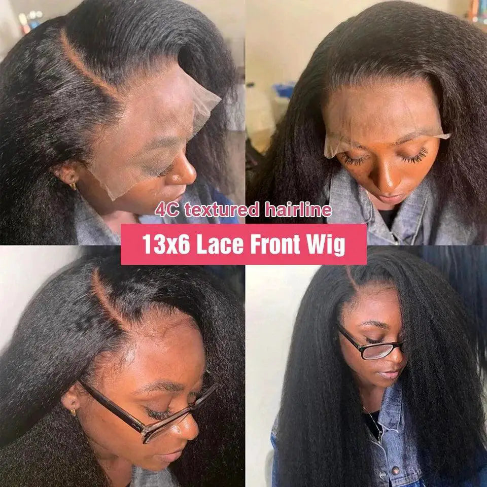 Pre Plucked Yaki Kinky Straight Lace Front Wig 200 Density