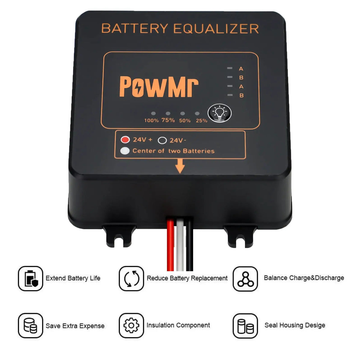 PowMr Battery Equalizer Battery Balancer for 24V 36V 48V N*12V System Solar Charge Controller for Gel Flood AGM Lead Acid Batteries