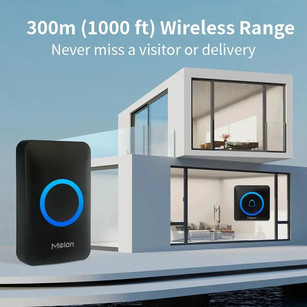 Meian Smart Home Doorbell Wireless Security Doorbell IP65 Waterproof Outdoor Door Bell 60 Songs 5 Volume Adjustable Chime Kit by stepyours.com