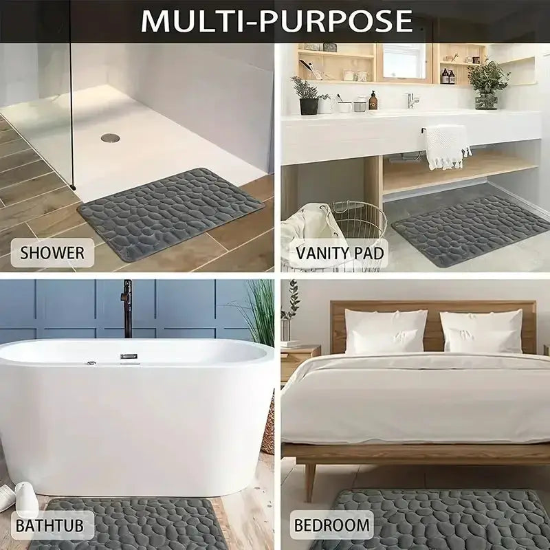 Cobblestone Design 3D Anti Slip Bath Mat Absorbent Carpet